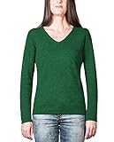 100% Kaschmir Damen Pullover V-Ausschnitt 2-fädig (Rainforest Grün, L)
